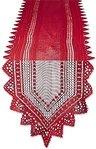 DII Elegant Lace Table Décor, Decorative Table Cover, Reusable & Machine Washable, Table Runner, 14x72, Nordic Red