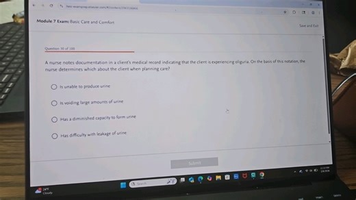 Module 7 Exam: Basic Care and Comfort  Question 30 of 100  A nu... | Filo