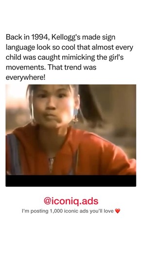 Iconic Adverts of all Time on Instagram: "If you love ads like this, Follow @iconiq.ads ❤️ so you don’t miss the next one, also check the link in my bio — I save the good stuff there. 😉 This 1994 Kellogg’s Corn Flakes commercial featuring a Deaf teenager is remembered not just for the cereal, but for its genuine representation. The storyline shows the girl being surprised by the simple, satisfying taste of Corn Flakes, leading her to sign a playful message. The commercial stood out because it f