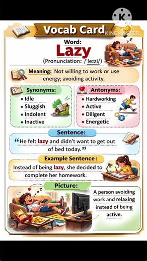 Lazy Word Meaning in English | Vocabulary Card | Synonyms Antonyms Sentence | Daily English #shorts