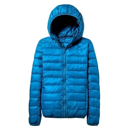 LUXUR Ladies Puffer Jacket Hooded Outwear Pocket Coat Water-Resistant Down Jackets Full Zip Blue XL - Walmart.ca