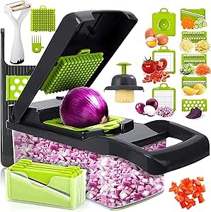 15 in 1 Multifunctional Vegetable Chopper and Slicer With Container - 8 Blades for Fruit, Onion, Carrot, and Garlic