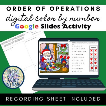 Digital Color by Number: Order of Operations - Christmas Holiday Santa
