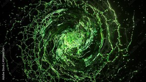 A vibrant image of green liquid forming a dynamic splash vortex against a black background, showcasing fluid motion and neon-like colors. Stock Video