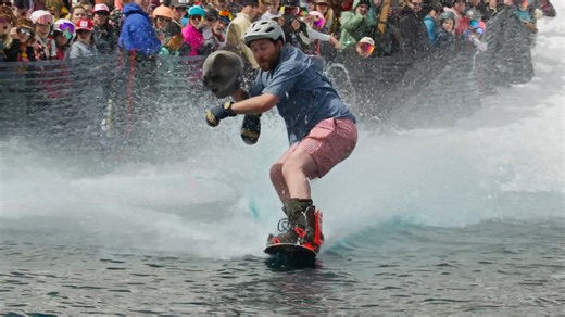 13K views · 133 reactions | From first drop to last splash—Pond Skim 2025 had it all. Cheers to one of the best days of the winter season.☀️  Ethan Schumacher | Big Sky Resort | Facebook