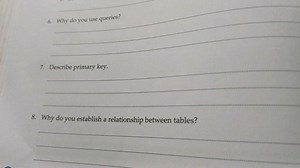 Why do you usequeries?Describe primary key.Why do you establ... | Filo