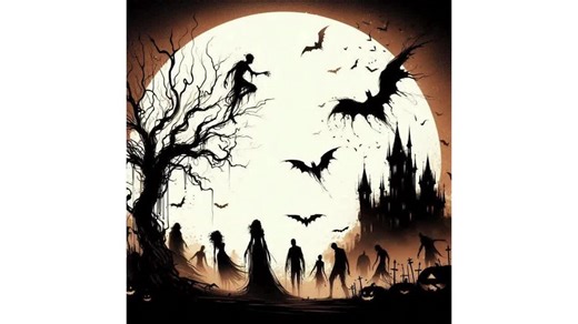Haunted Halloween Silhouette PNG, Spooky Graveyard Scene With Zombies Bats Castle and Full Moon, Gothic Halloween Clipart for Crafts - Etsy