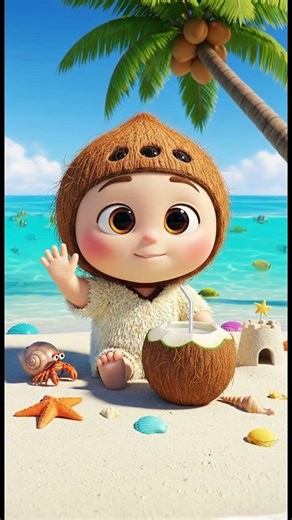 Coconut Baby says Namaste! 🥥 Beach vibes! #Shorts #CuteBaby #Coconut