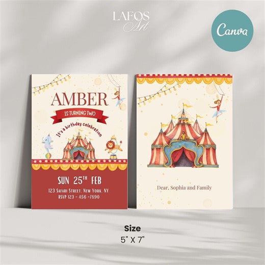 Editable Circus Birthday Invitation, Pastel Carnival Theme (5x7 Inches) (canva Template) - Etsy