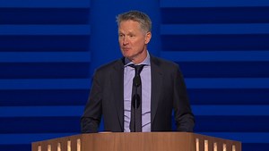 11K views · 636 reactions | WATCH: NBA coach Steve Kerr speaks at the Democratic National Convention in Chicago. After the results are tallied on Election Night, Kerr says, “in the words of the great Steph Curry, we can tell Donald Trump, ‘Night, night.'" | PBS NewsHour | Facebook