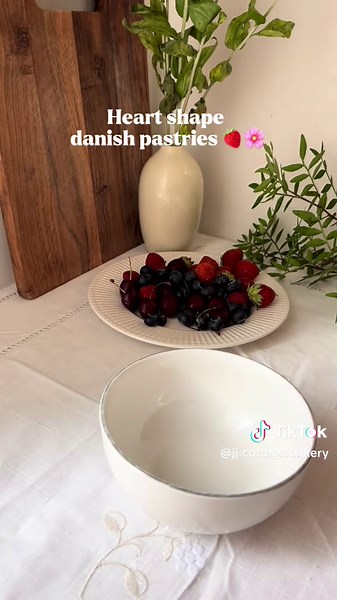 Heart Shape Danish Pastries💗🍓 #baking #recipe #pastries #cottagecore #coquettecore