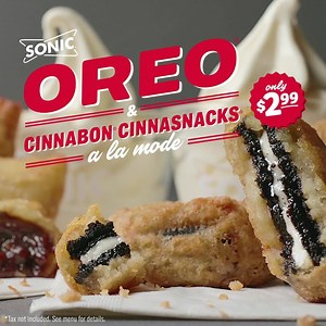 Wow. Just wow. 🤤This is our new OREO® A La Mode, and it will tickle your tastebuds. Try it today for $2.99! Skip the line, and order ahead in the SONIC app. Tax not included. Limited time only at participating SONIC® Drive-Ins. OREO is a trademark of Mondelēz International group, used under license. Cinnabon® and the Cinnabon® logo are registered trademarks of Cinnabon Franchisor SPV LLC. | Sonic Drive-In