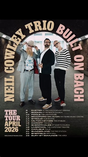 Neil Cowley Trio take their 'Built on Bach' show on the road in April 2026. Tickets now on sale. Built on Bach is a new live show from the Neil Cowley Trio, exploring the subtle but powerful influence of Johann Sebastian Bach on Cowley’s original music. Rather than reworking or reinterpreting Bach’s compositions or Inventions, the trio use them as a creative jumping-off point — improvising, extemporising, and freely exploring wherever the music leads - revealing Bach’s presence within their own 