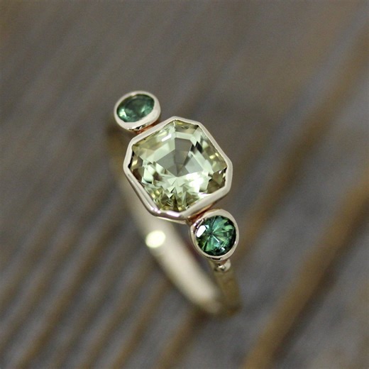 Handmade Art Deco Beryl & Green Tourmaline Ring: 14k Yellow Gold Statement Jewelry - Etsy UK