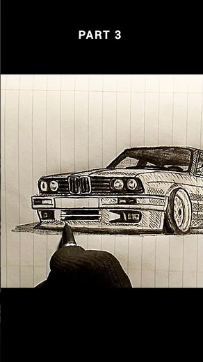 BMW E30 Gusheshe Cross-hatching with pencil | Easy step by step car drawing tutorial for beginners