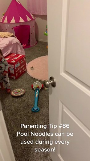 #parentingwin use pool noodles to stop toddlers from closing the door and locking themselves in a room. Never have to worry about squishing their finger either! Also works great on closets! 😘