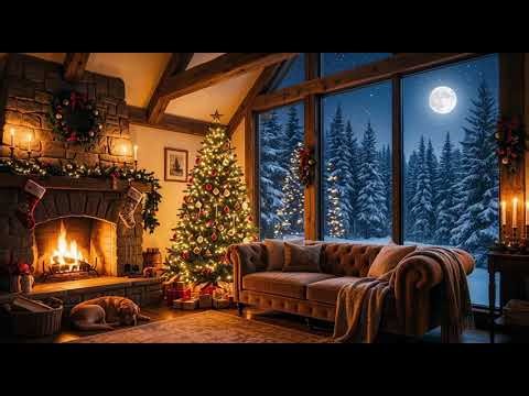 Christmas Cabin Ambience: Relaxing Fireplace & Piano | Peaceful Winter Night Music for Sleep & Study
