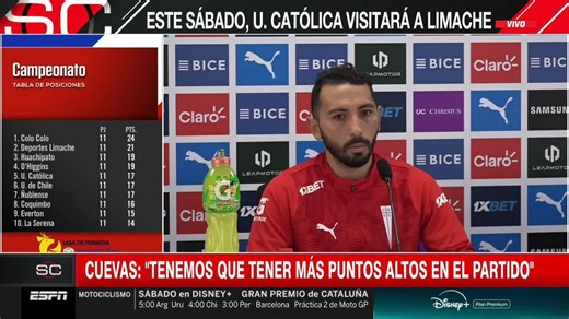 "ESTAR EN EL CLUB MÁS GRANDE DE CHILE Y QUE NO TE MOTIVES... TE EQUIVOCASTE DE PROFESIÓN"Cristián Cuevas descartó el factor motivacional como motivo al nivel de la UC en el torneo local en comparación a Copa Libertadores.▶️ Mira #SportsCenter en el Plan Premium de #DisneyPlus