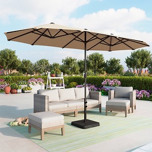 Summit Living 13 ft Large Patio Umbrella Double-Sided Rectangular Outdoor Market Table Umbrella for Outside – Beige