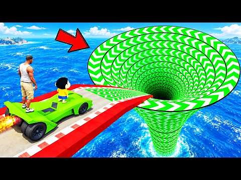 SHINCHAN AND FRANKLIN FOUND THE SECRET GIANT SPEED BOOSTER FUNNEL PARKOUR CHALLENGE GTA 5