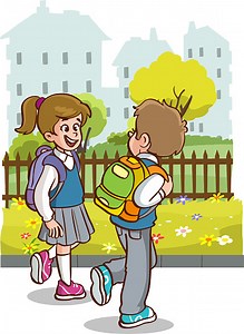 children going to school cartoon vector