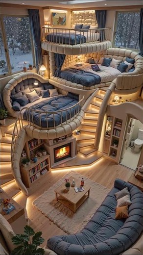 这样的多层loft公寓，如果让你选择，你最想住哪一层。 # 隐居 # 下雪天 # 卧室 # 梦幻卧室 # 空间美学 # 下雪天 # 住进风景里 # 家的样子 # 治愈小屋 # loft复式