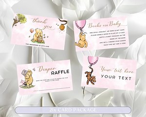EDITABLE Classic Winnie the Pooh Thank You Card, Winnie the Pooh Books for Baby for Girl, Card Pack, Winnie Pooh Diaper Raffle Printable. S2 - Etsy