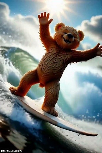 A teddy bear surfing?? 🧸🌊