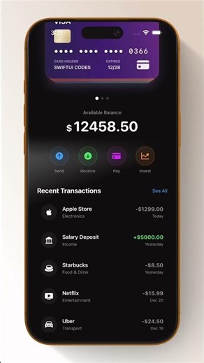 SwiftUI Interactive Credit Card Wallet UI – 3D Card Stack & Glassmorphism 🔥