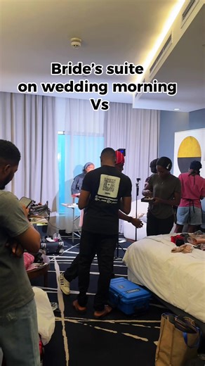 Bride’s suite: full house, makeup brushes flying, dresses steaming, timelines shouting, emotions everywhere 😅 Groom’s suite: quiet… calm… probably still sleeping or asking, “What time is the wedding again?” 😂 Need a content creator for your events? Send us a dm #foryoupage #weddingmorning #mobilevideography #nigerianwedding #contentcreator