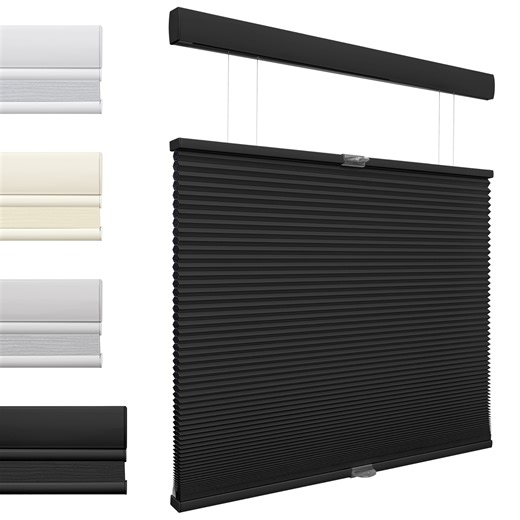 MiLin Top Down Bottom Up Cordless Cellular Shades Color-Matched Cellular Blinds for Windows Honeycomb Design Blinds Shades (Blackout Black, 34 1/2" W X 72" H)