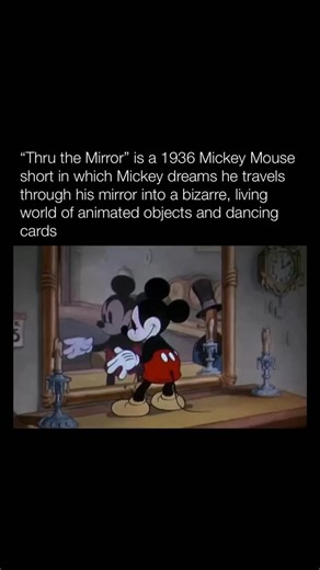 Explaining Cartoons on Instagram: "Thru the Mirror is a 1936 Mickey Mouse animated short produced by Walt Disney and directed by David Hand. It’s a whimsical, Alice-inspired fantasy where Mickey, having fallen asleep while reading Through the Looking-Glass, dreams he steps through his bedroom mirror into a surreal world where everyday furniture and objects come to life and behave in bizarre ways. The short was released as part of the Mickey Mouse series and runs about 8–10 minutes in Technicolor