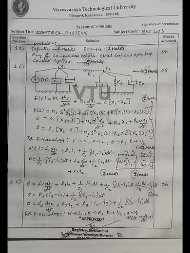 June/July 2025 BEC403 question paper with solution. Control system #vtu #engineering