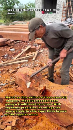 Expert Craftsman Shaping A Timber Beam