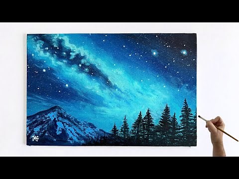 Easy Night Sky Acrylic Painting Tutorial For Beginners - Night Sky Landscape Painting