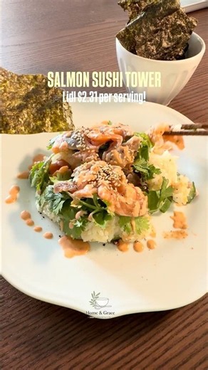 This Salmon Sushi Tower is my 5-min Super Easy, Super Tasty Sushi Bowl 🍣