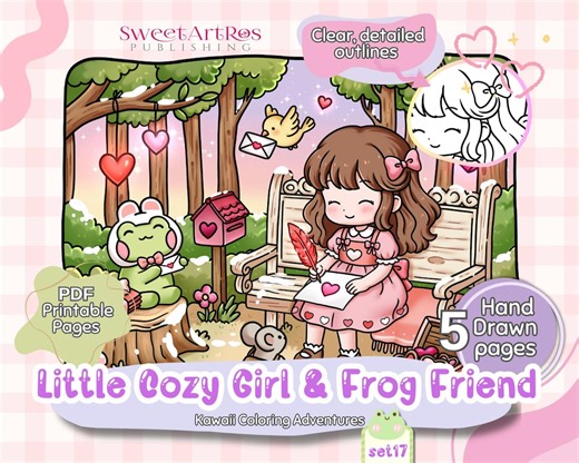 Páginas para colorear de momentos de amor de pequeños amigos / Linda y acogedora chica y rana de San Valentín kawaii imprimible en formato PDF A4 - Etsy México