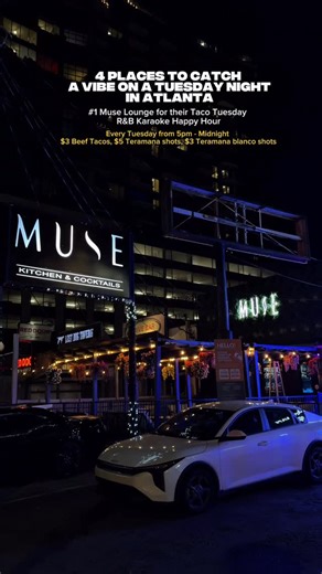 Jarvis on Instagram: "These are four of my favorite things to do in Atlanta on a Tuesday night when i have friends in town 🏙️ 1. To start my night def check out @muse.buckhead for their Taco Tuesday R&B Karaoke. Every Tuesday they have $3 beef tacos, $5 Teramana repo shots, $3 teramana blanco shots, and some really fire 🦀 claws 2. @rocksteadyatlanta for their @bambatuesdays party 3. @thecheetah.atl for a calm tuesday vibe 4. @vodsatl for after hours until 6am #ThingstodoinAtlanta
