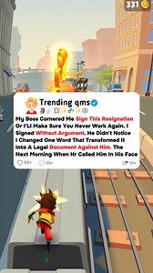 371K views · 6.3K reactions | My boss cornered me sign this resignation or i'll make sure you never work again. I signed without argument. He didn't notice i changed one word that transformed it into a legal document against him. The next morning when hr called him in, his face... #redditstories #storytime #redditreadings | Trending qms | Facebook