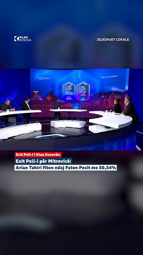 141K views · 764 reactions | Exit Poll-i për Mitrovicë: Arian Tahiri fiton ndaj Faton Pecit me 50,34% | Klan Kosova | Facebook
