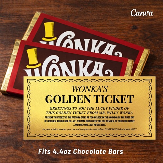 Editable Golden Ticket - Printable Template - Willy Wonka Party Supplies - Wonka Bar Wrapper Included - Fits Hershey XL 4.4oz - Etsy Canada
