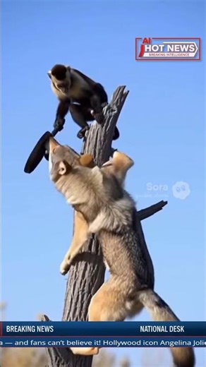 Wolf Climbs Tree to Catch Monkey – Shocking Wild Encounter Caught on Camera #cctv