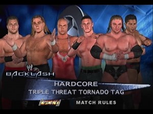 WWE SVR 2005 HBK Chris Benoit vs Triple H Batista vs John Cena Kurt Angle Hardcore Match