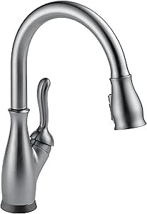 Delta Leland Touchless Kitchen Faucet with Touch Technology, Brushed Nickel Kitchen Sink Faucet with Pull Down Sprayer, Single Hole, Arctic Stainless 9178TL-AR-DST