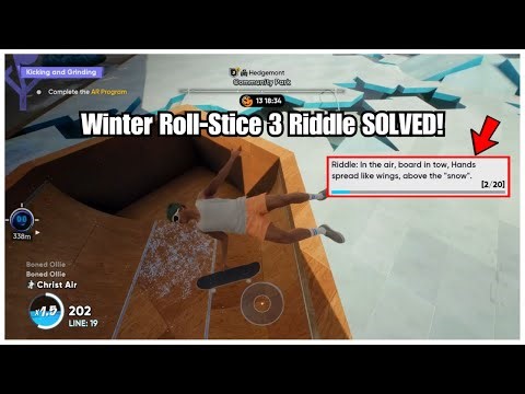 Skate 4 - Riddle: In the air, board in tow, Hands spread like wings, above the "snow". SOLVED