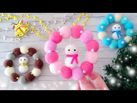 【簡単】雪だるま⛄️クリスマスリースの作り方🎅【全部100均🌲】ボンド不要！DIY How to make a Christmas wreath. snowman