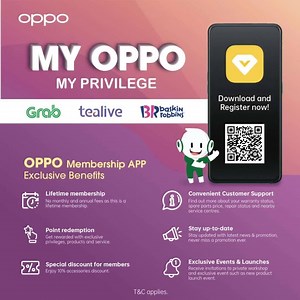 Dear OPPO users, OPPO Membership App -- My OPPO is finally here! My OPPO is a privileged loyalty programme for all valued OPPO users that bring us into a world of personal privileges and customer care. It is now available on Google Play Store and check out the exclusive benefits & rewards we have for you. From special discounts on accessories, exclusive events and launches invitation, points reward and redemptions and lastly it's a lifetime membership with no expiry date! Download and Register n