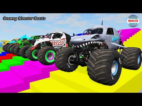 Monster Truck Transport on Triple Flatbed Trailer – BeamNG Monster Beasts #287