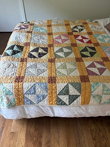 Antique 1900's Hourglass Quilt: Soft Colors, Golden Border (60" X 83") - Etsy