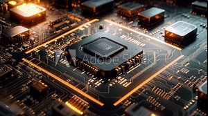 Computer cpu circuit chip technology AI zoom in